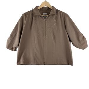 BonWorth Womens M Brown Embellished 3/4 Sleeve Blouse Modest Career Top